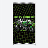 Aperturee Aperturee Motorcycle Happy Birthday Rectangle Backdrop Green Racing Superbike and Checkered Flag Boys Biker Themed Party Decor